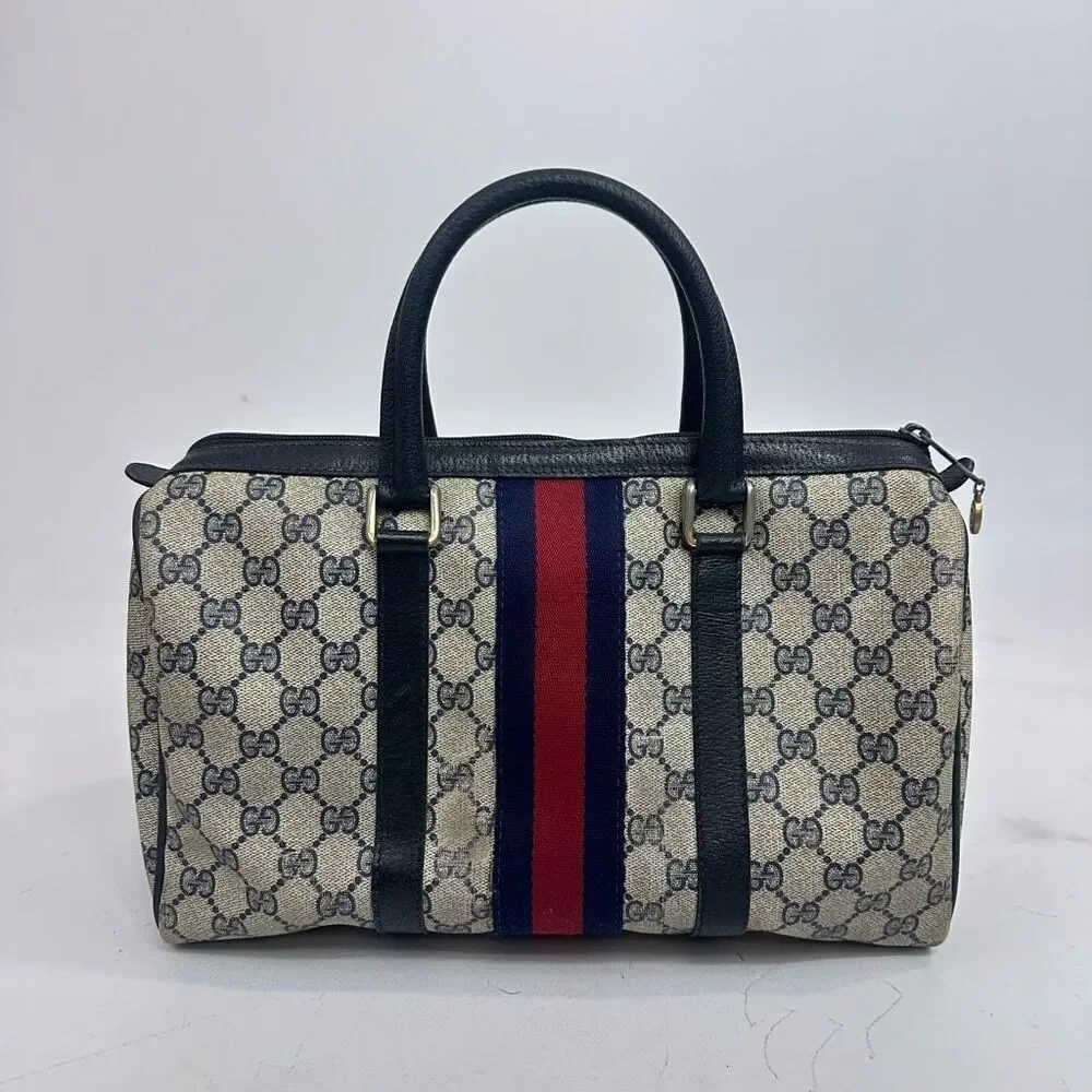 Vintage Gucci Sherry Line Navy Blue Boston Bag - Picture 3 of 16